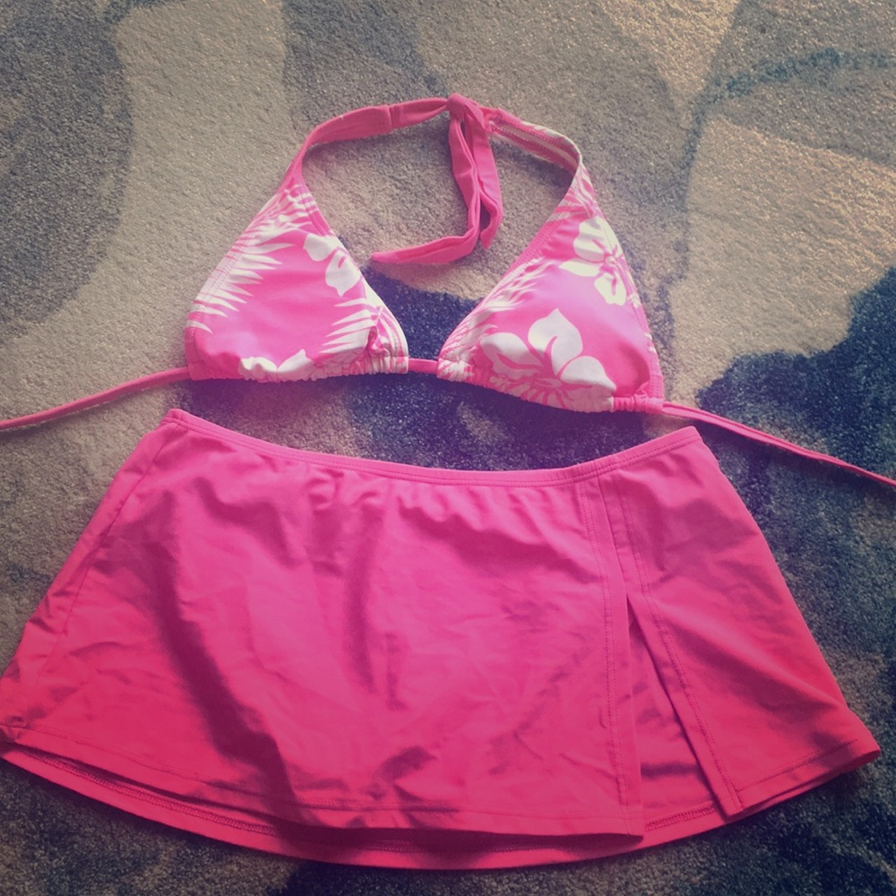 Pink and White two piece swimsuit